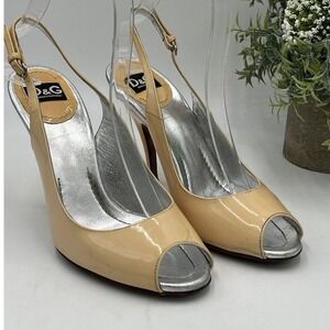 DOLCE & GABBANA D&G Patent Leather Beige Sling Back Heels Sz‎ 36.5/6 US Peep Toe
